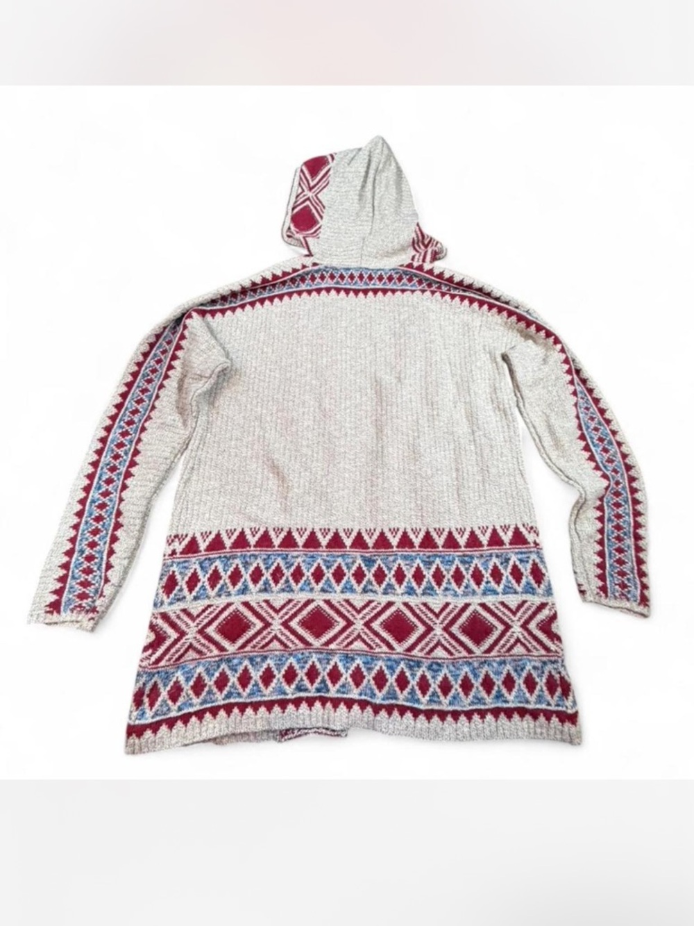 Lucky Brand Southwestern Knit Hooded Cardigan Open Front Boho Cozy Size L cabin - Picture 8 of 8